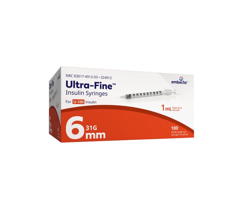 BD Insulin Syringe with Ultra-Fine 6mm Needle, 1mL, 31GA