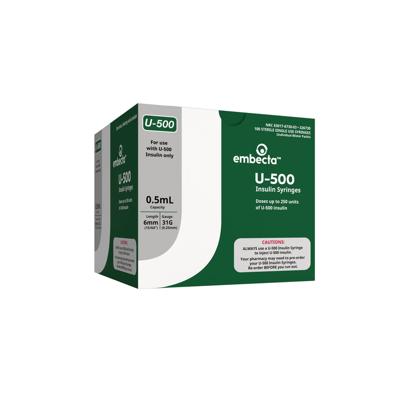 BD Ultra-Fine U-500 Insulin Syringe, 31GA x 6mm, 1/2mL