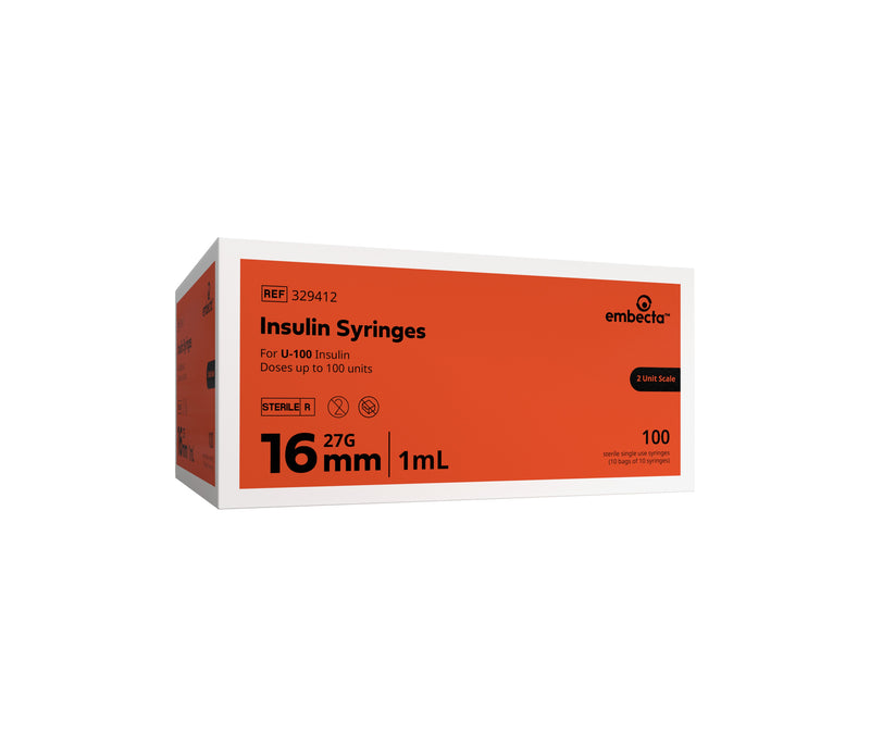 BD Micro-Fine U-100 Insulin Syringe with Needle, 27G x 5/8" 1cc Volume