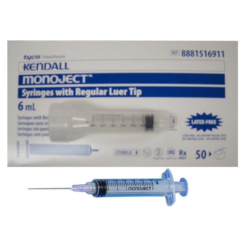 Kendall Monoject Rigid Pack Medical Syringe, Regular Luer Tip, 6mL