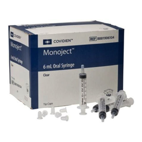 Kendall Monoject Oral Medication Syringe, 6mL, 100 Count, Clear