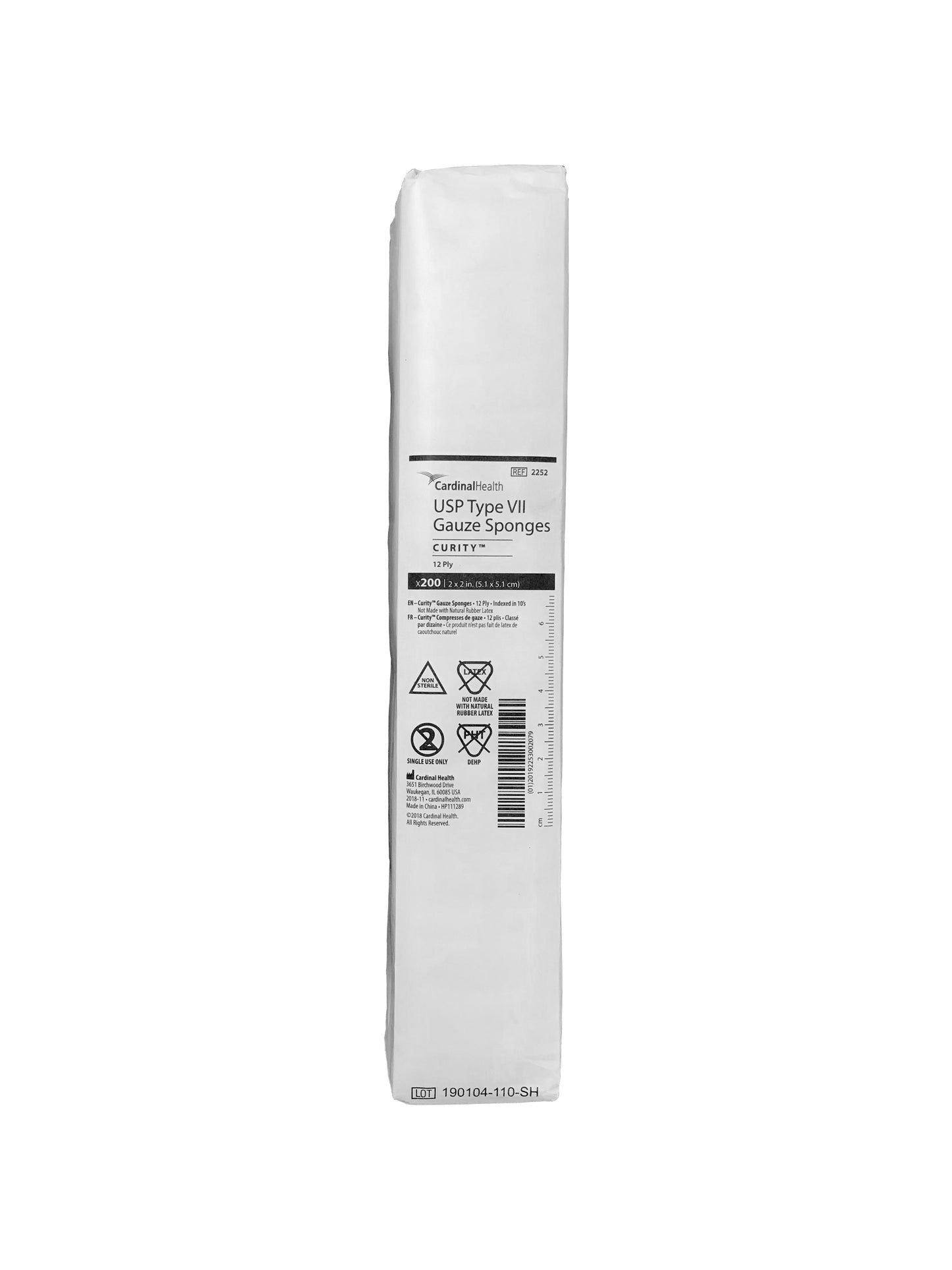 Curity Nonsterile Gauze Sponge, USP VII Gauze, 2" x 2", 12-ply.