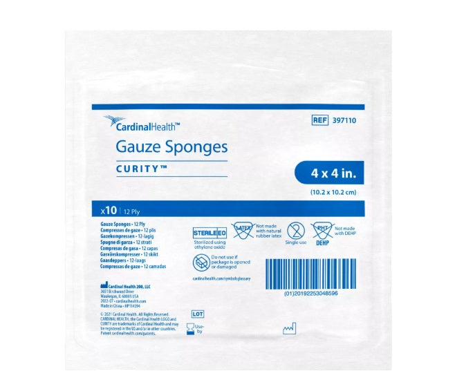 Curity Sterile Gauze Sponge, 12-Ply, 10s, 4" x 4"