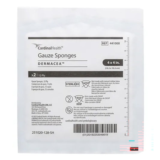Dermacea Gauze Sponge, Non USP VII Gauze, Sterile, 4" x 4", 12-ply.