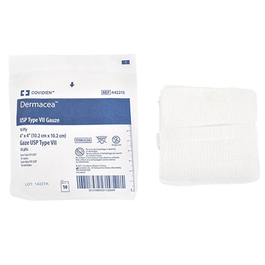 Dermacea Sterile USP Type VII Gauze Sponge, 4" x 4", 16 Ply