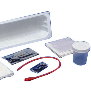 Kendall KenGuard Open Urethral Catheterization Tray with 14Fr Red Rubber Catheter and Supplies