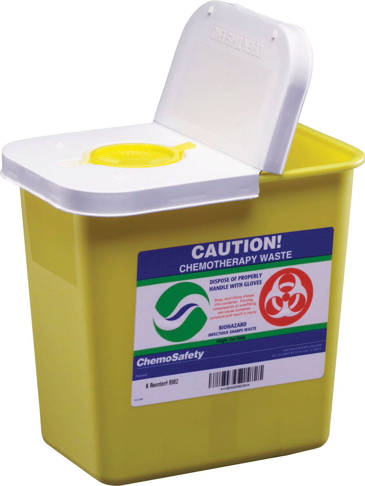 Kendall ChemoSafety Container with Hinged Lid, 2 gal, Yellow
